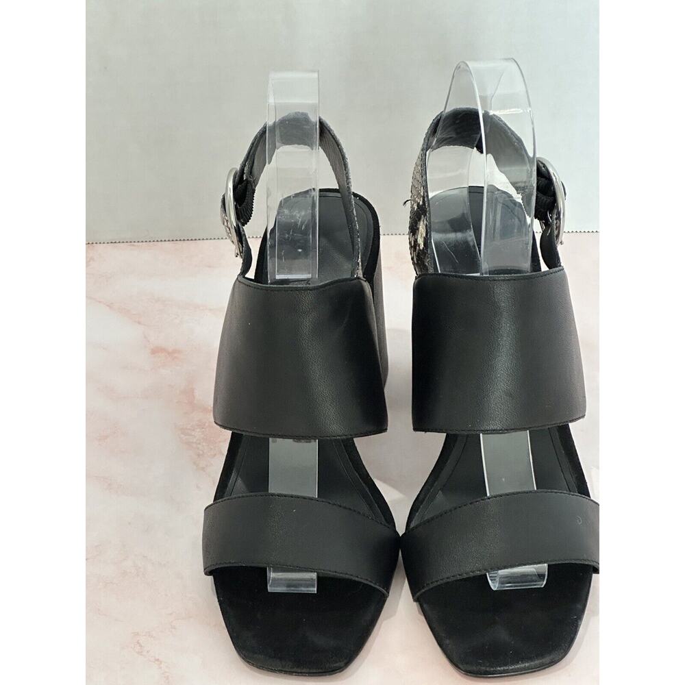 Banana Republic Black Snake and Print Leather Size 7M Black Open Toe Block Heels